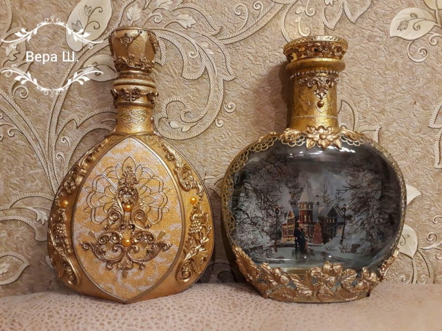 Объемный декор бутылок