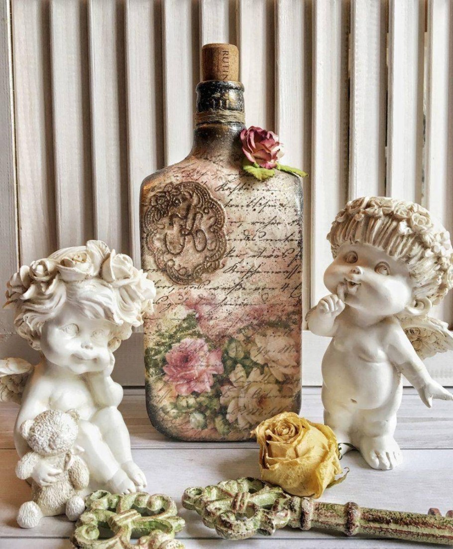 Декупаж бутылок салфетками