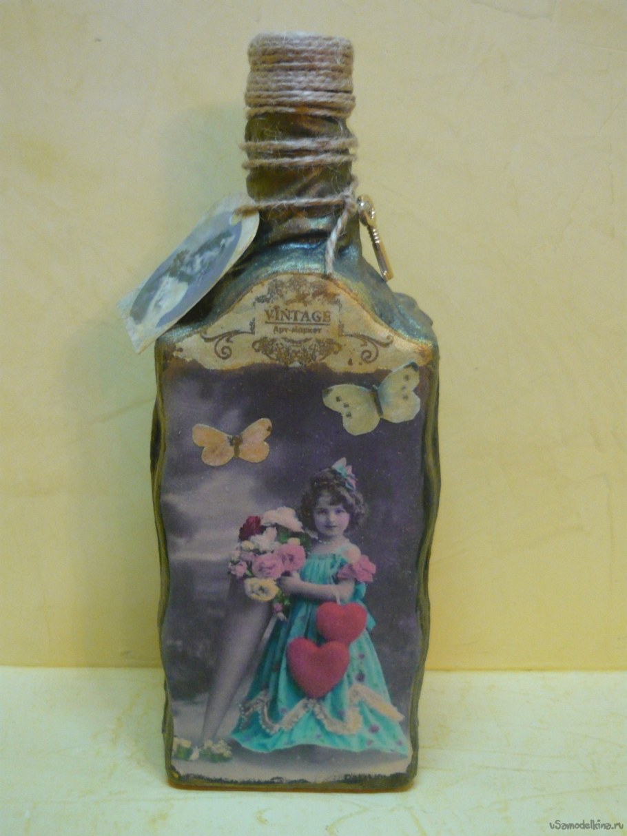 Декор бутылок в стиле шебби Шик