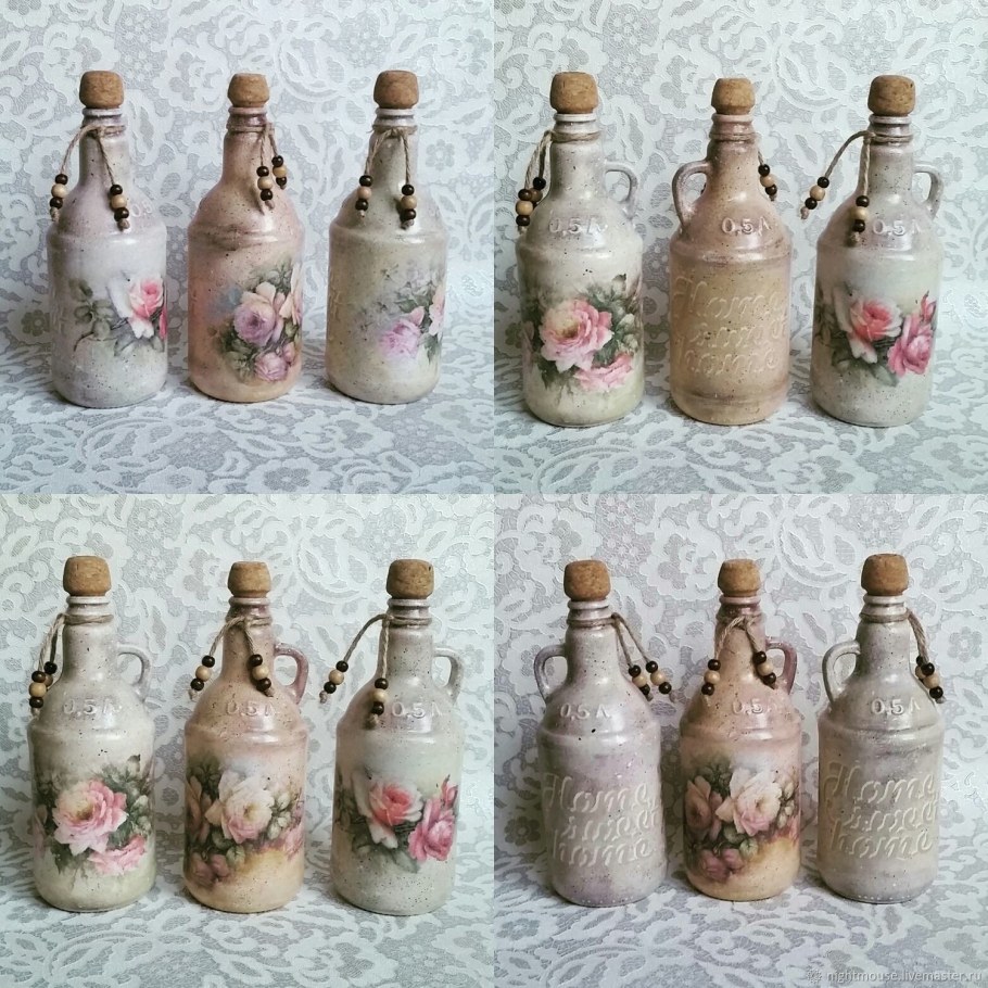 Декупаж бутылок шебби Шик