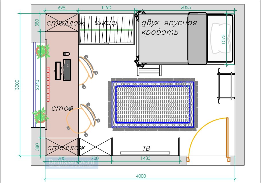 Детская комната 12 кв м планировка