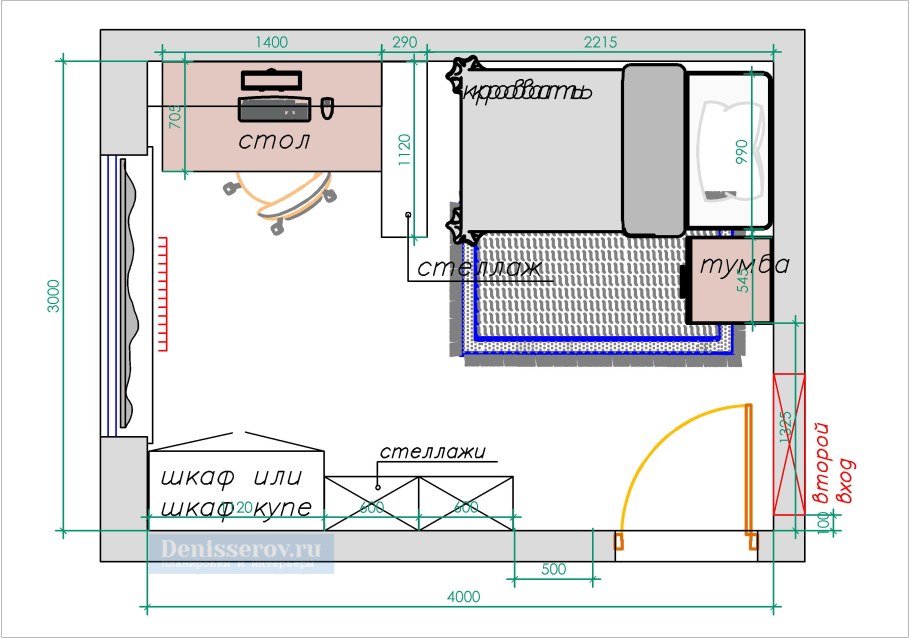Планировка спальни 12 кв.м план