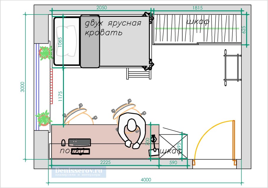 План детской комнаты с размерами