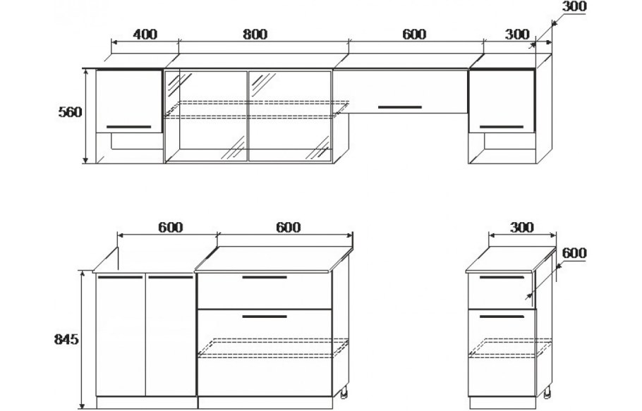 Кухня Зара ЛДСП 2.1М ясень темный/ясень светлый