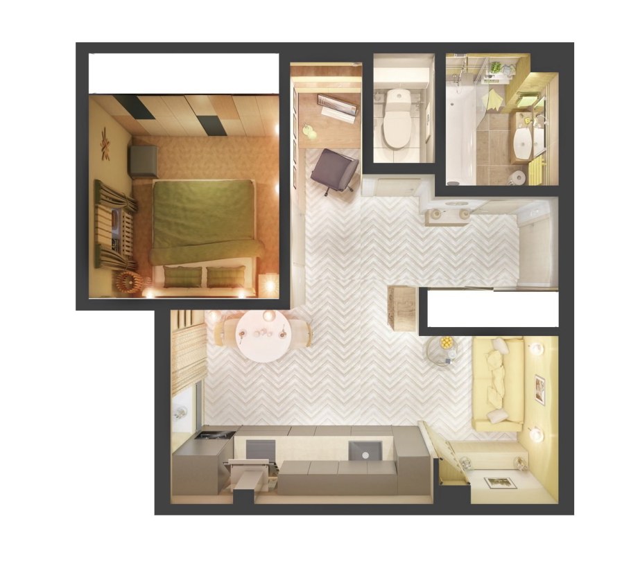 Планировка евродвушки 37 кв.м