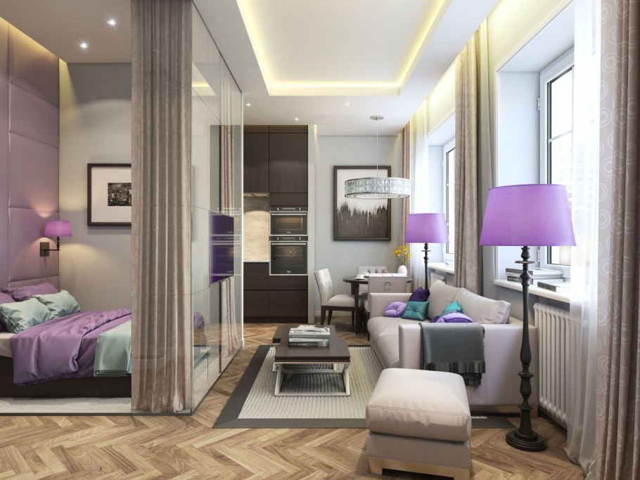 Интерьер комнаты в однушке