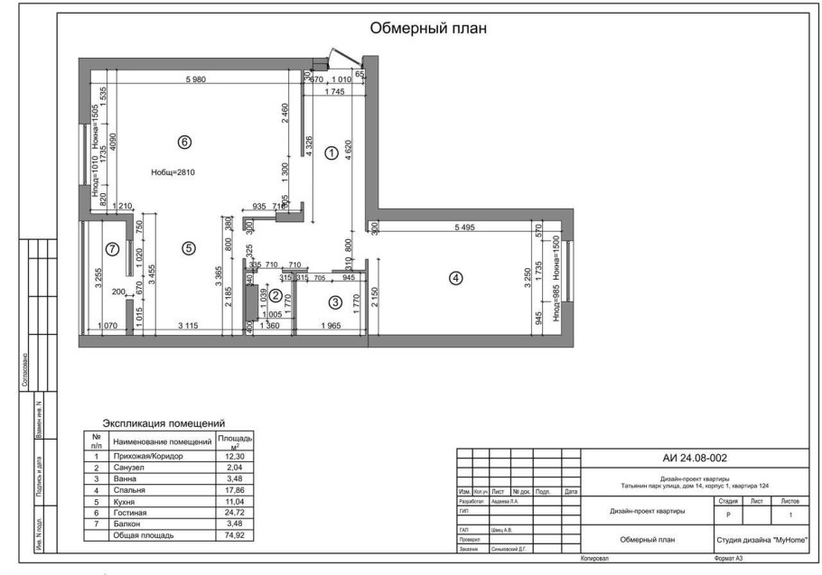 Обмерочный план коммерческого помещения