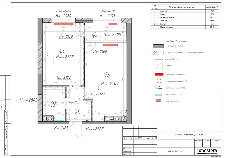 Обмерный план кафе с размерами