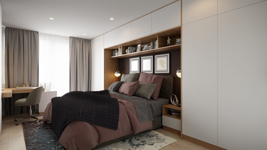 Интерьер узкой спальни