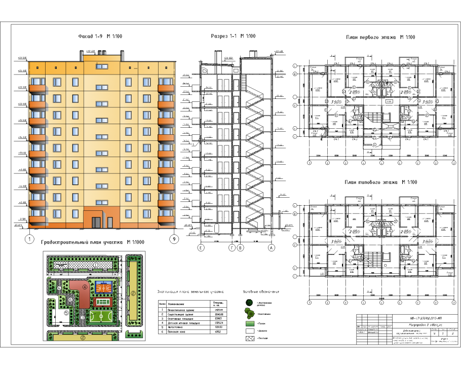Размер многоэтажного жилого дома. 1.200