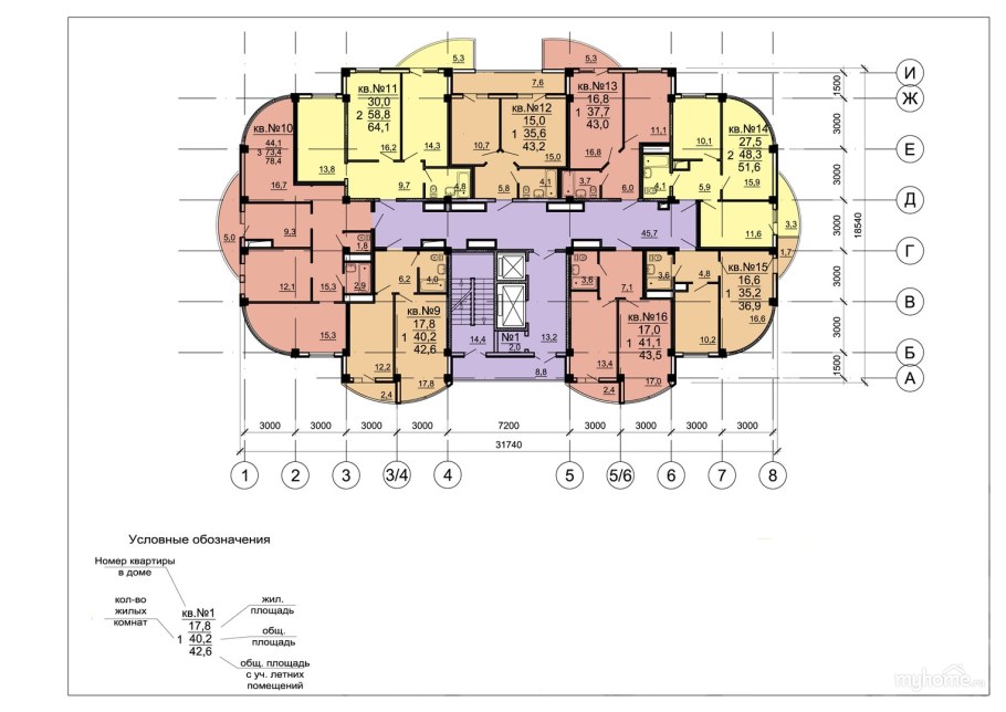 Односекционный многоэтажный жилой дом план