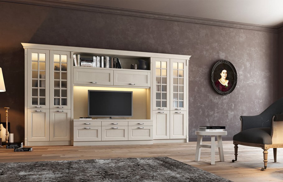 Стенка белая под ТВ Прованс Неоклассика