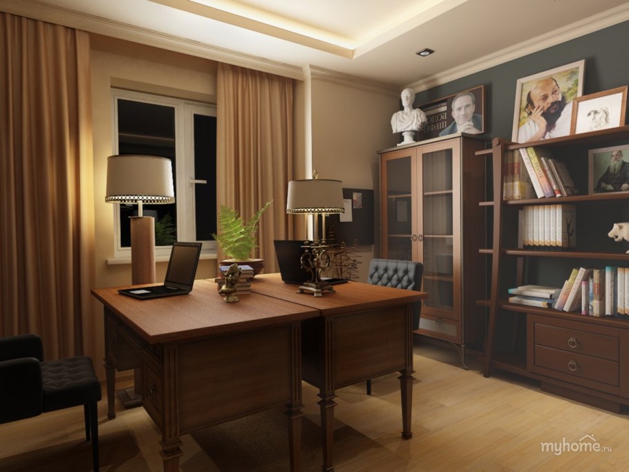 Интерьер кабинета библиотеки в квартире