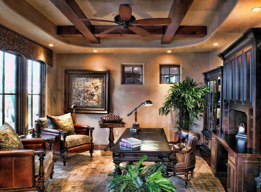 Интерьер мужского кабинета в загородном доме