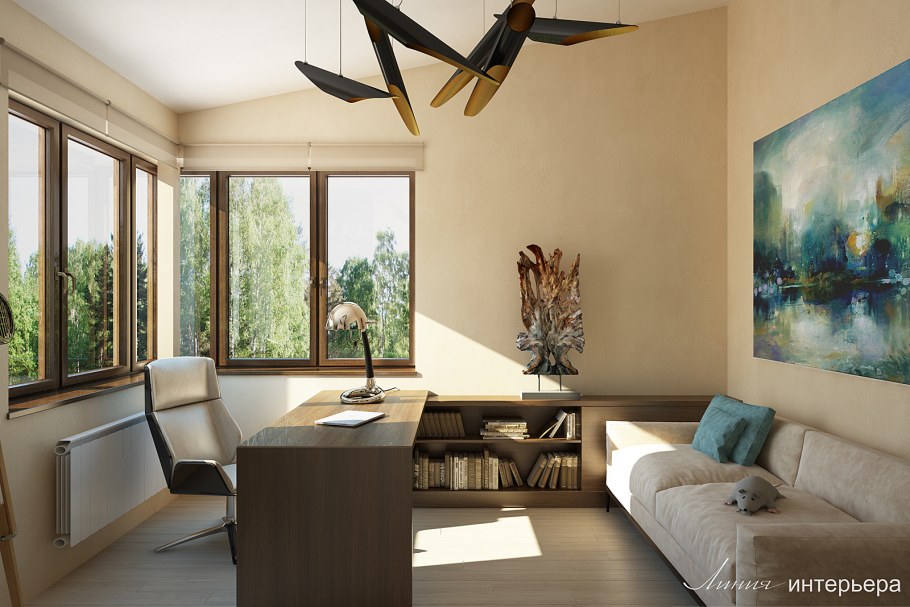 Дизайн кабинета в частном доме в современном стиле