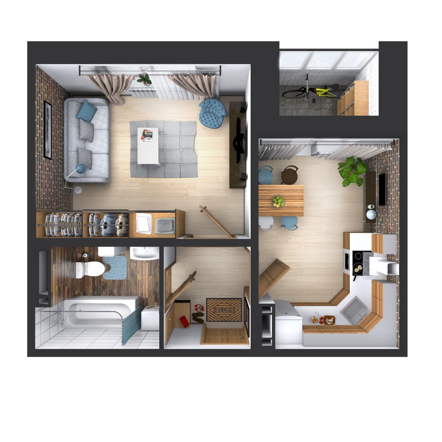 Евродвушка планировка 43 кв