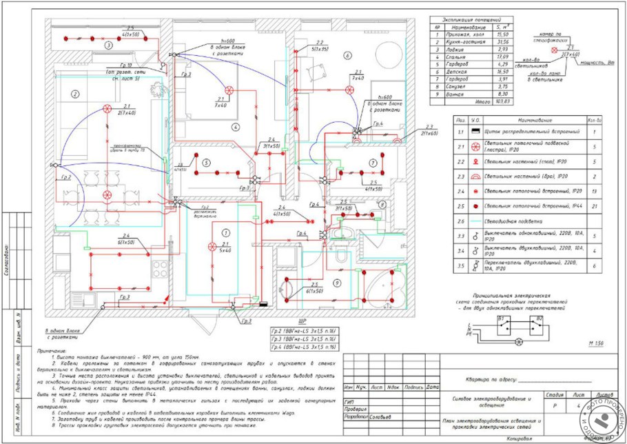 План светильников