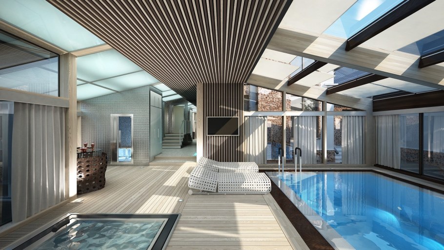 Баня с бассейном в стиле хайтек