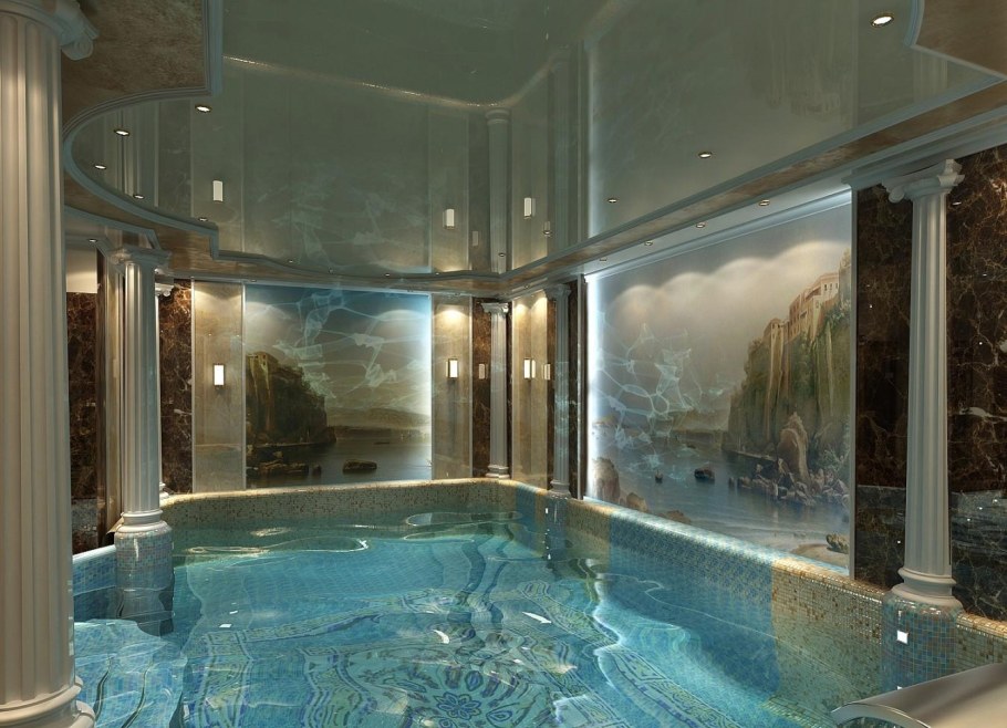 Интерьер сауны с бассейном