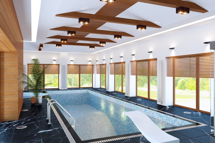 Баня с бассейном в современном стиле