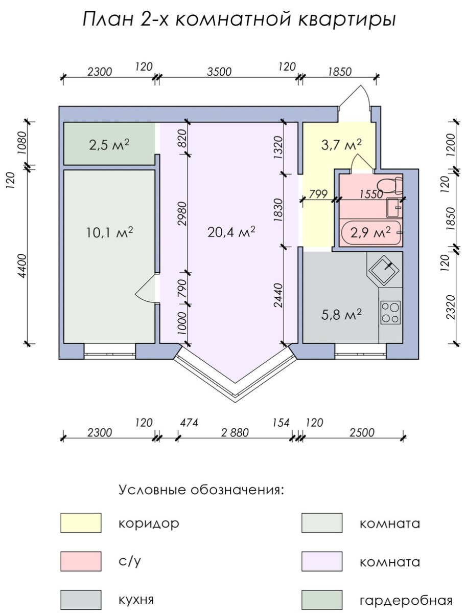 Планировка 2 комнатной квартиры п3м