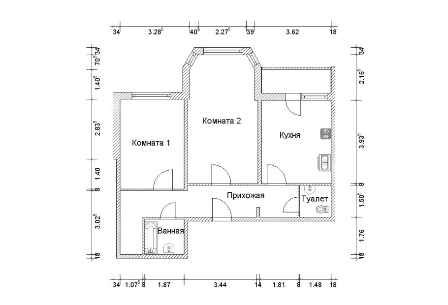План квартиры чертеж двухкомнатная