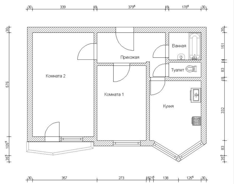 Чертеж квартиры 2п-44т