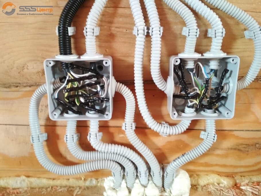 Распаячная коробка с проводами