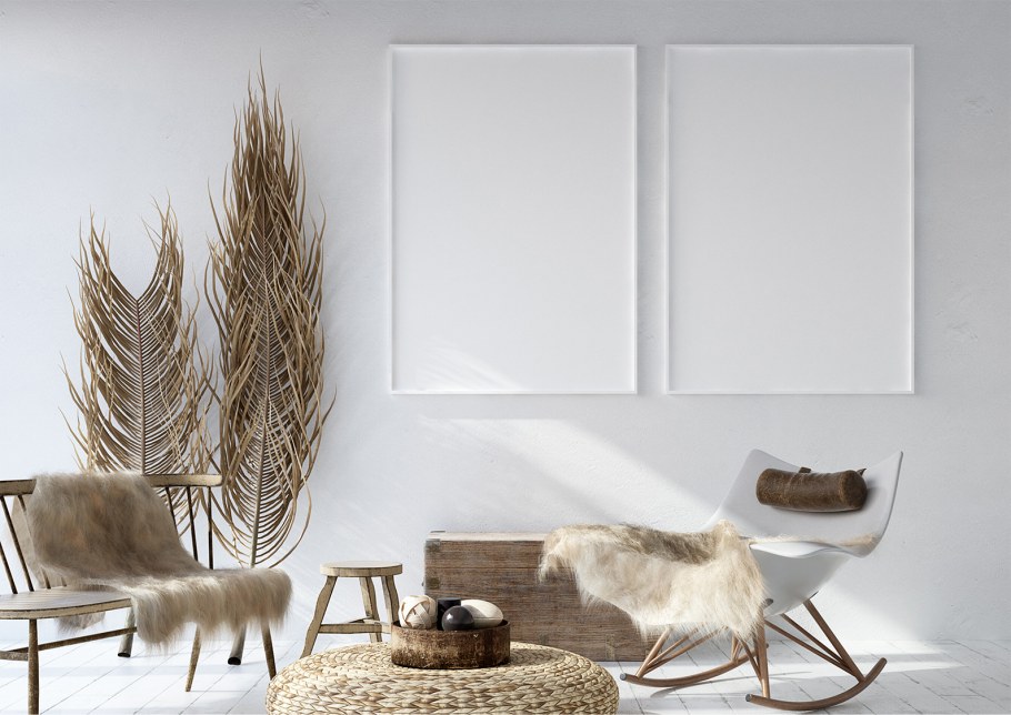 Картина в интерьере бохо стиль мокап