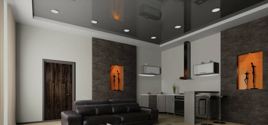 Темно серый натяжной потолок