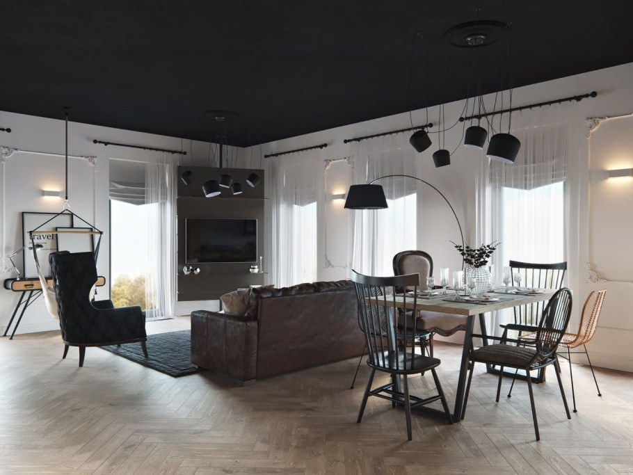 Черный потолок лофт