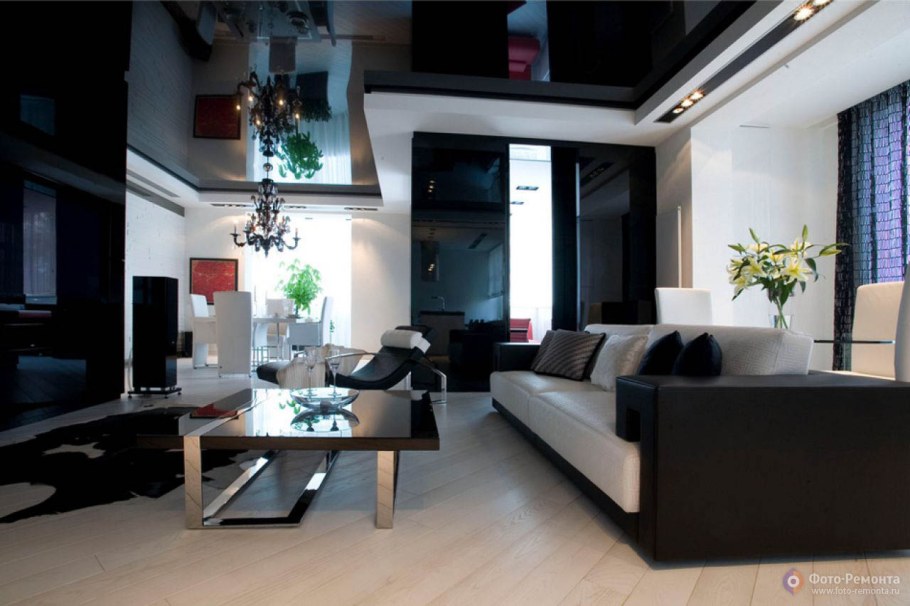 Черный натяжной потолок в интерьере