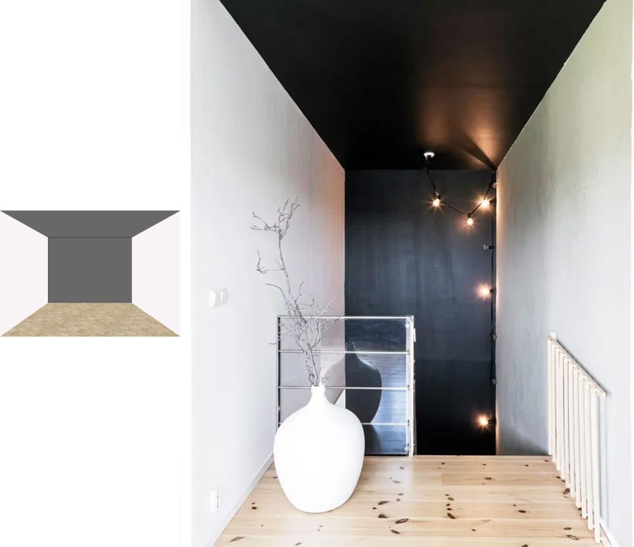 Черный матовый потолок натяжной в интерьере прихожей