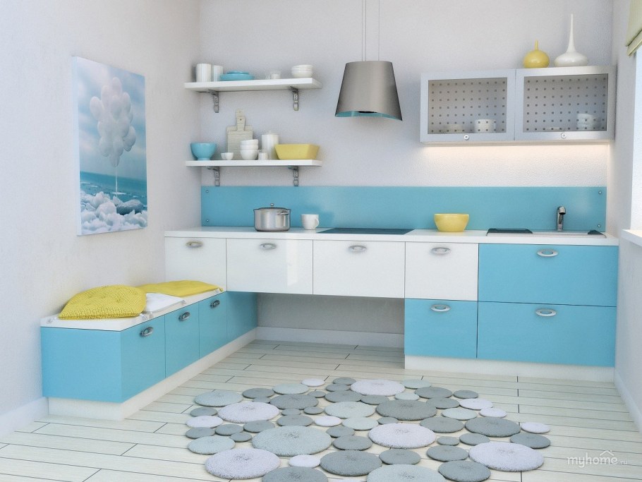 Кухня синяя матовая