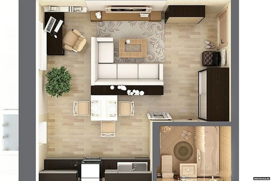 Планировка студии 26м2