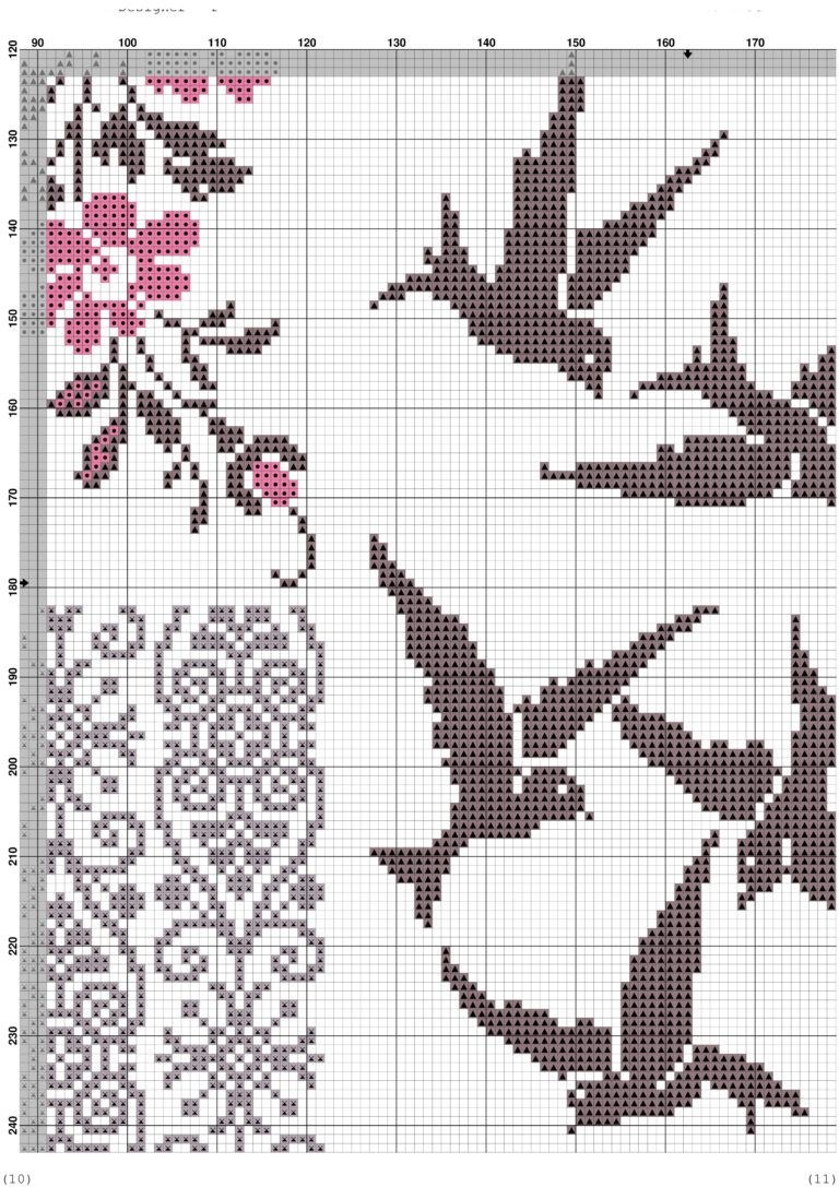 Монохромная вышивка птицы