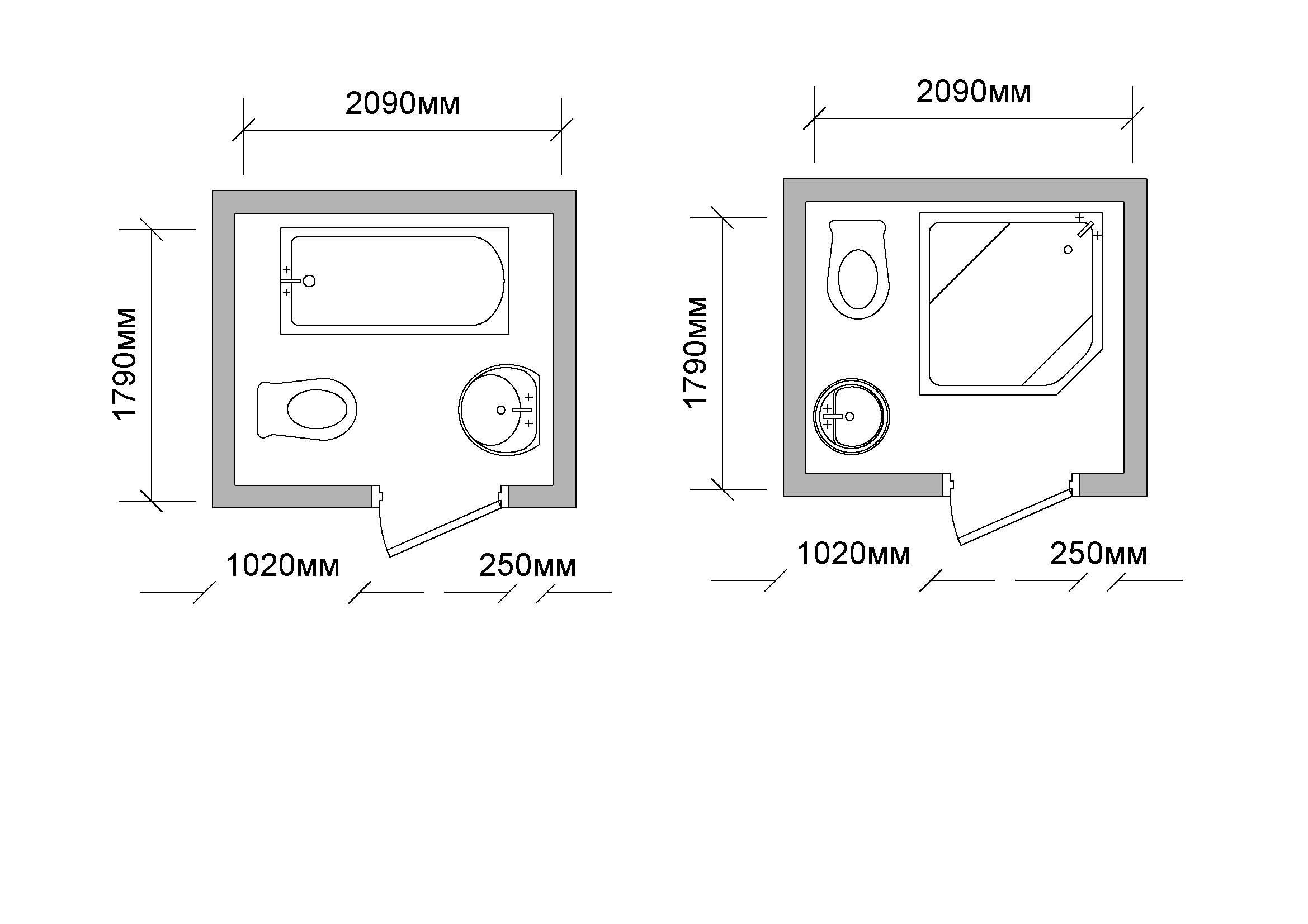 Санузел с душевой 2х2 чертеж