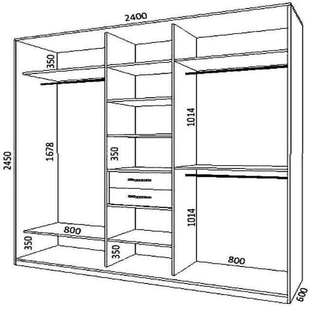 Шкаф купе ширина 2000 высота 2700 глубина 600