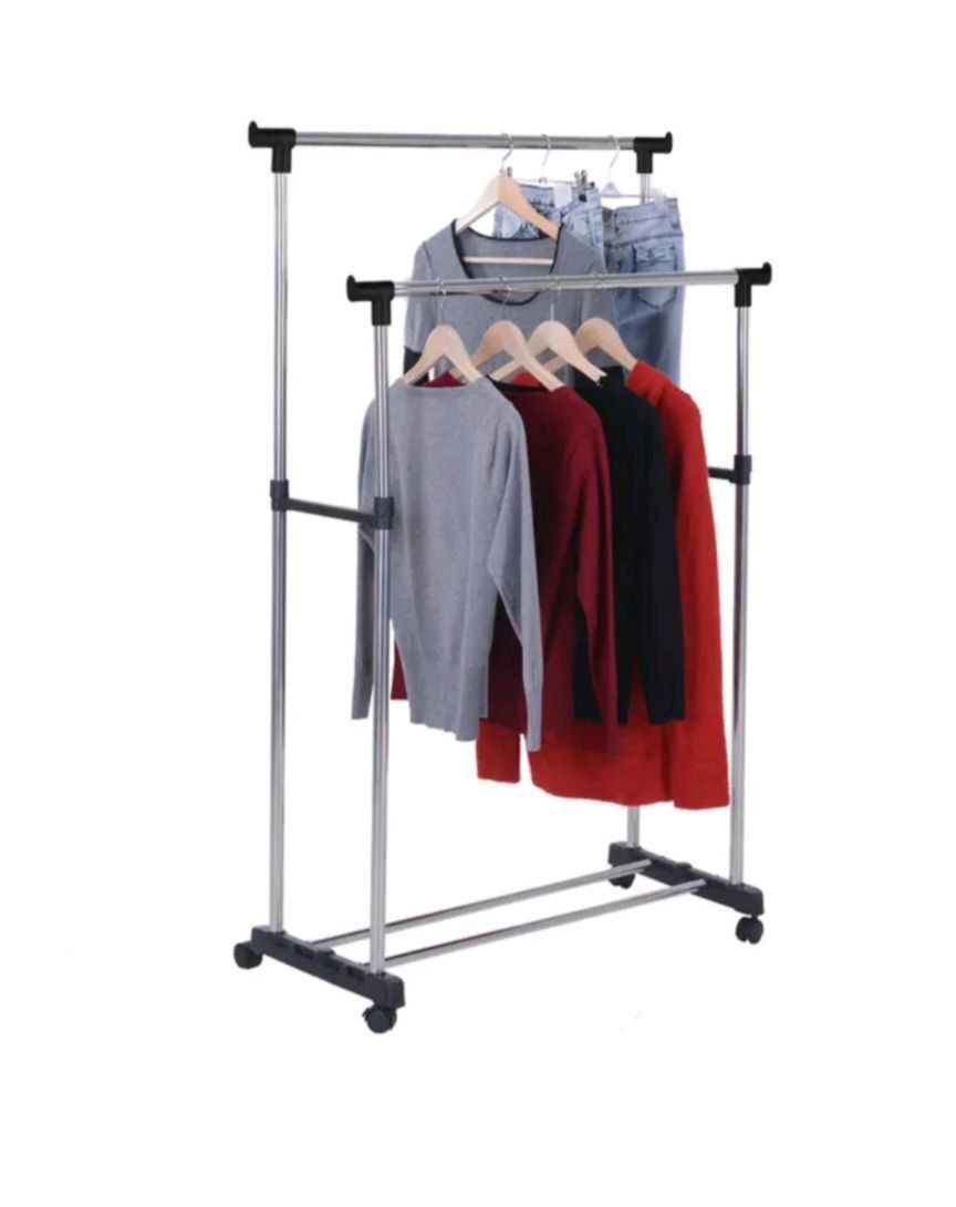Двойная напольная передвижная стойка для одежды Double-Pole Telescopic clothes Rack