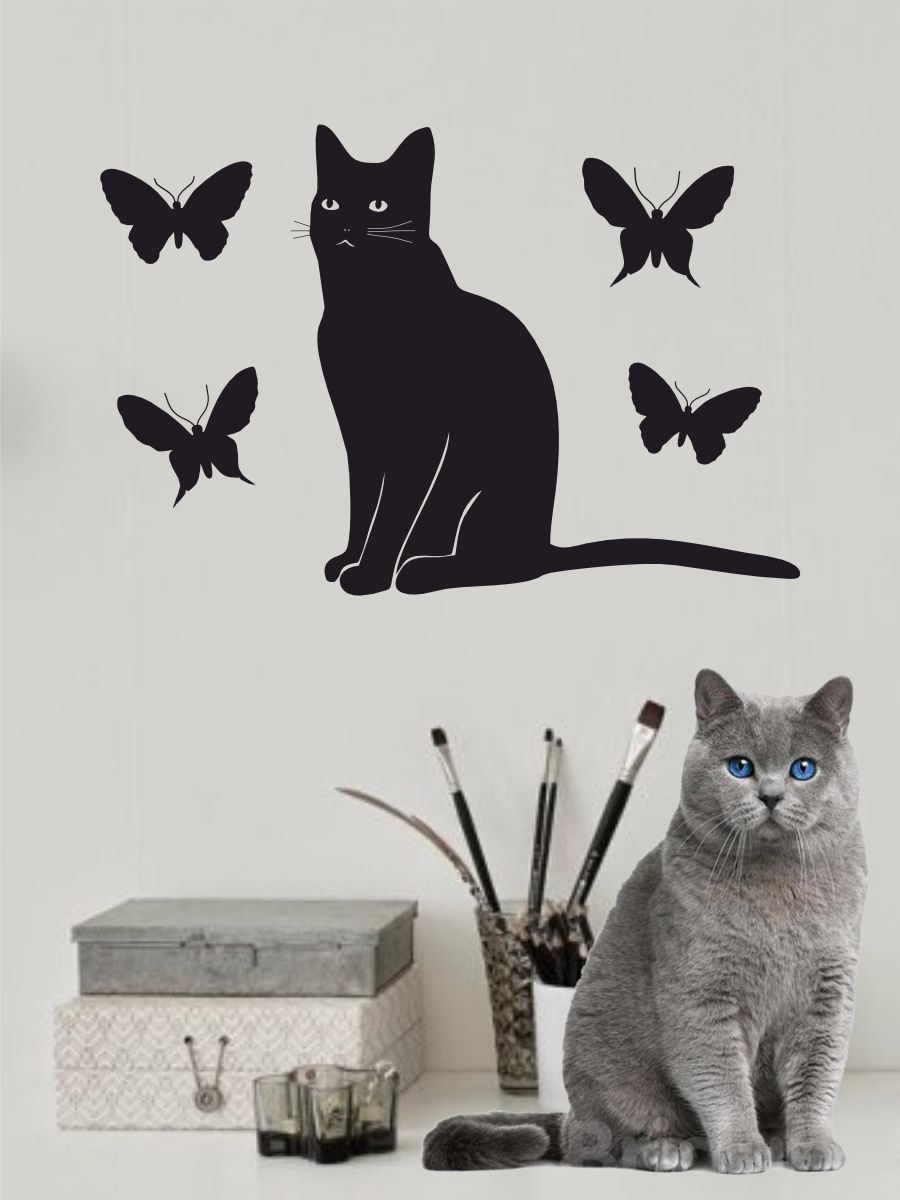 Большая интерьерная наклейка на холодильник коты (75 фото)