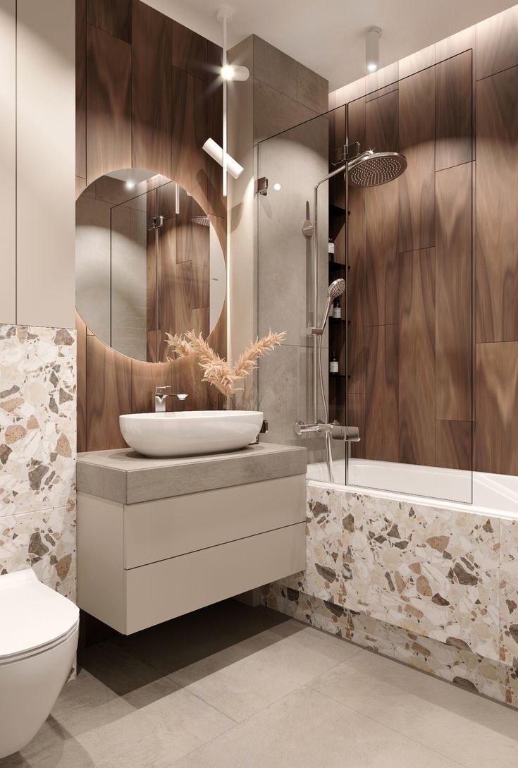 Интерьер ванной комнаты 2023 (75 фото)