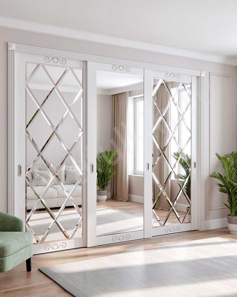 Зеркальные двери с фацетом (76 фото)