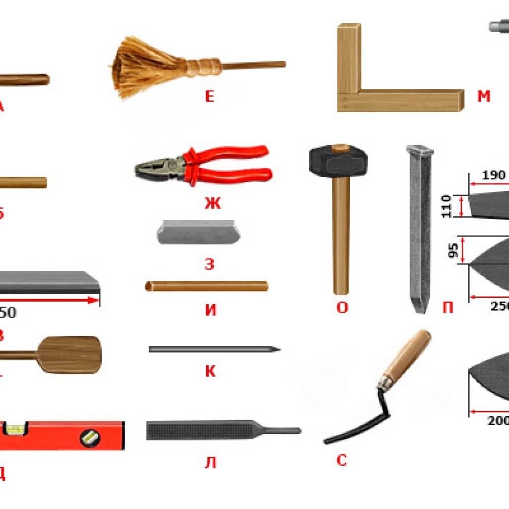 Инструменты для кладки печи из кирпича