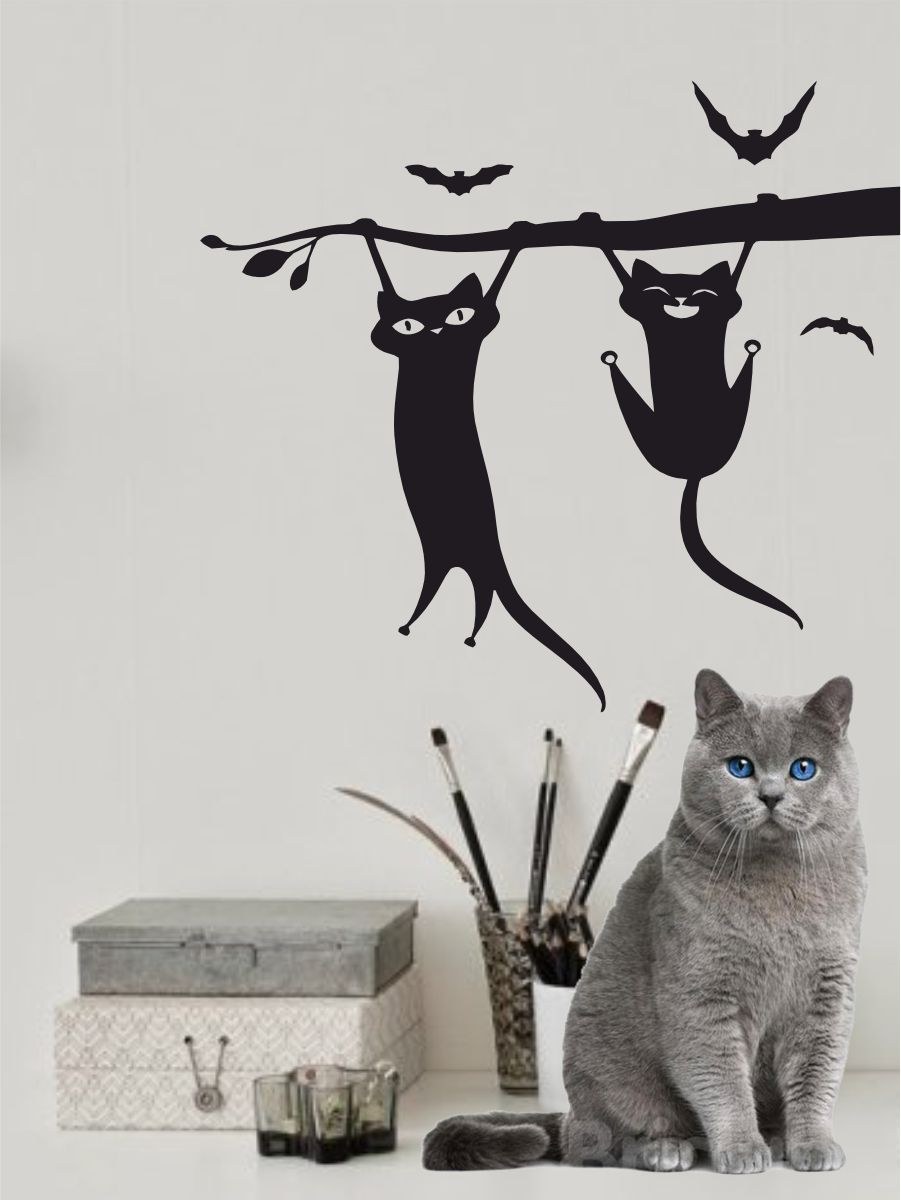 Большая интерьерная наклейка на стену коты (71 фото)