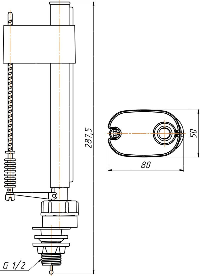 Клапан впускной для унитаза Нижний подвод 1/2 Ани wc5550