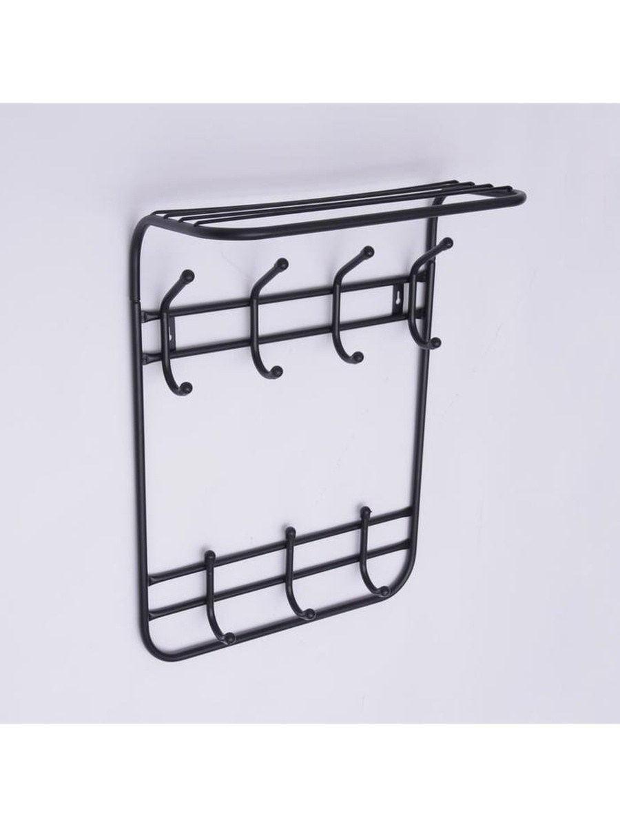 Вешалка настенная с полкой «комфорт», 7 крючков, 45×11×55 см, цвет чёрный