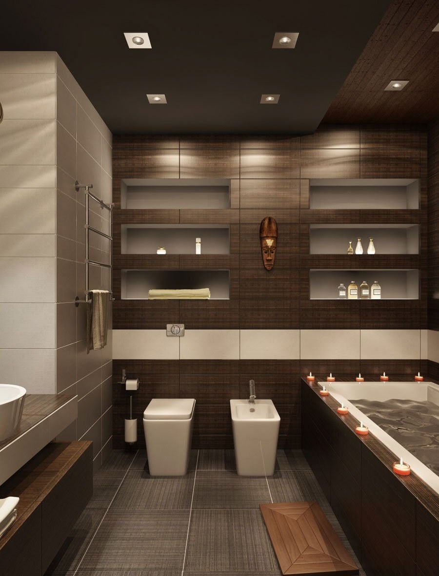 Бежево коричневая ванная