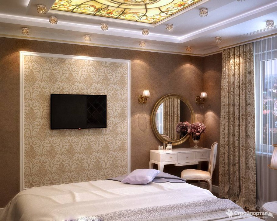 Обои в багете на стене в спальне