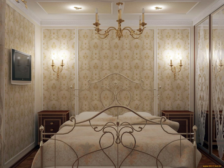 Багеты на стенах в интерьере спальни