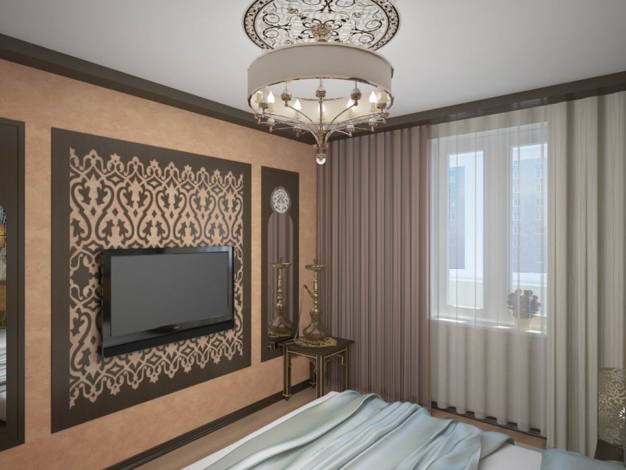 Обои в рамке на стене в зале